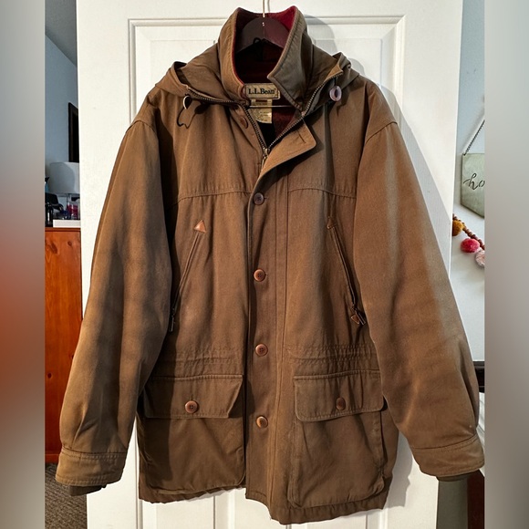 L.L. Bean Other - L.L. BEAN Vintage Men’s LARGE Cotton Canvas WOOL  Hooded Barn Field Chore Coat